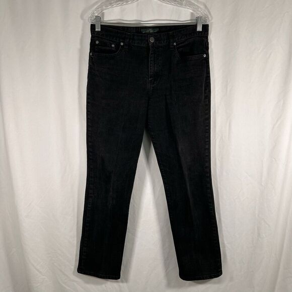 Lauren Ralph Lauren Jeans Women 10 Black Denim High Rise Button Zip Cotton Blend - Picture 1 of 10